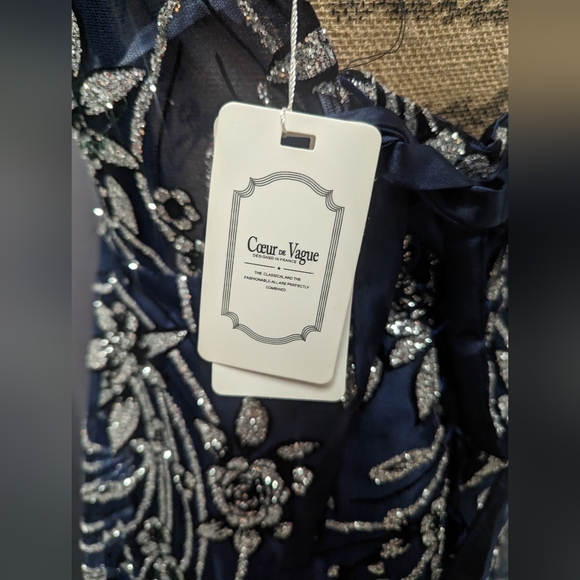 Coeur de vague navy Floral sheer-yoke collar gown - Picture 7 of 11